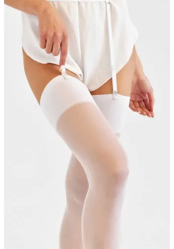 Stockings classic for belt white color elastic 20 den, boudoir accessories