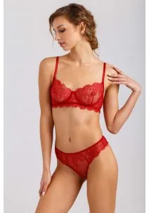 Red lace woman lingerie set: underwire bra and thong panties