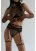 Black lingerie set: dotted mesh halter,  thong panties and belt